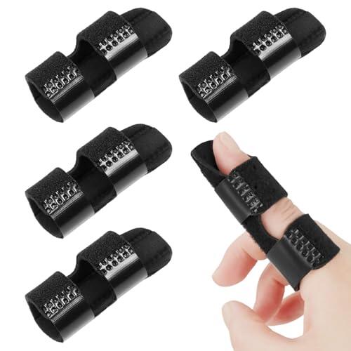 TGKEAIY Paquete de 4 Férulas para Dedo Meñique, Dedos con Aluminio Incorporado, protector de dedos soporte, para Artritis, Tendinitis, Dolor del Túnel Carpiano y Esguince de Pulgar(Negro)