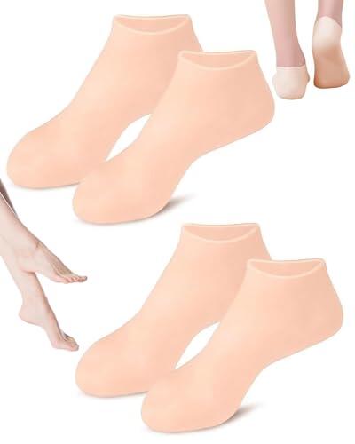 ZEXIJOW 2 Pares Calcetines Hidratantes de Silicona para Pies Secos y Agrietados, Calcetines de Gel Reutilizables y Lavables para Cuidado de Pies, Talla 36-44