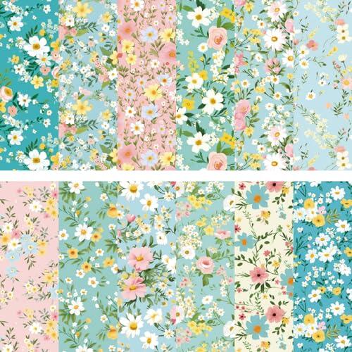 24 Hojas Papel de álbum de recortes, 15,2 X 15,2cm Papel decorativo estético de flores silvestres de colores, Blocs de papel para decoupage con motivos florales verdes para DIY Decoración (F)