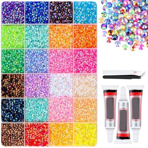 Colorido DIY resina strass Bedazzling Kit, resina gelatina strass, con pinza, pegamento y pluma de recogida, gemas Flatback para la artesanía, para ropa, zapatos, uñas y arte de bricolaje (24pcs A)