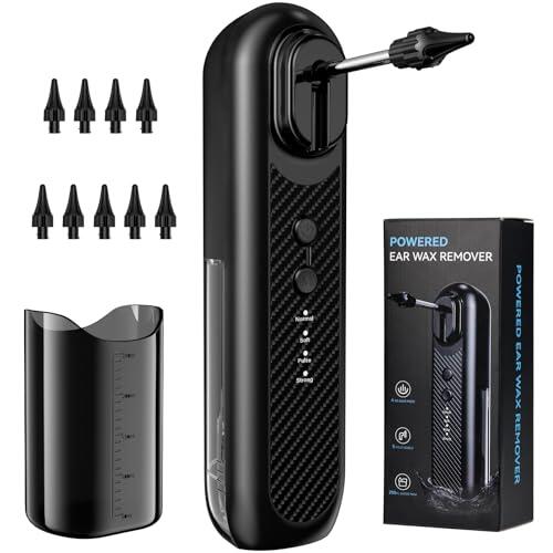 OHFAMO Limpiador de Oídos Eléctrico, Removedor de Cerumen con 5 Modos de Limpieza, Sistema de Irrigación Auditiva con Pantalla LCD, IPX5 Impermeable, Depósito de 250ml, Recargable USB-C