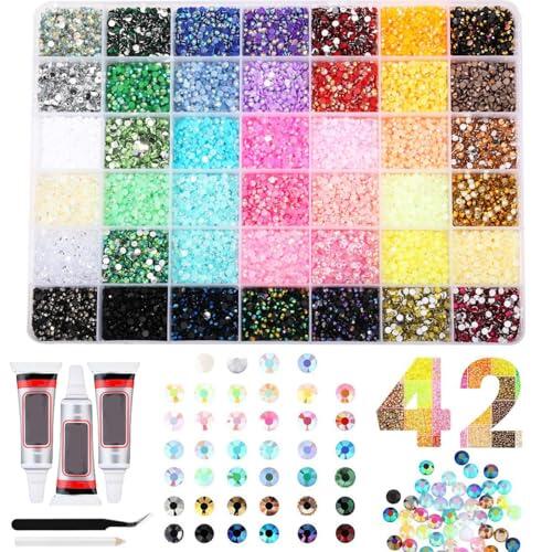 Colorido DIY resina strass Bedazzling Kit, resina gelatina strass, con pinza, pegamento y pluma de recogida, gemas Flatback para la artesanía, para ropa, zapatos, uñas y arte de bricolaje (42pcs)