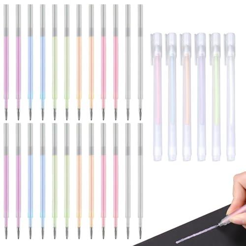 Boligrafos de Pegamento de Secado Rapido, Juego con 6 Boligrafos y 24 Recambios en 6 Colores, Punta de Bola de 1 mm para Manualidades de Papel, Scrapbooking, Tela y Proyectos DIY