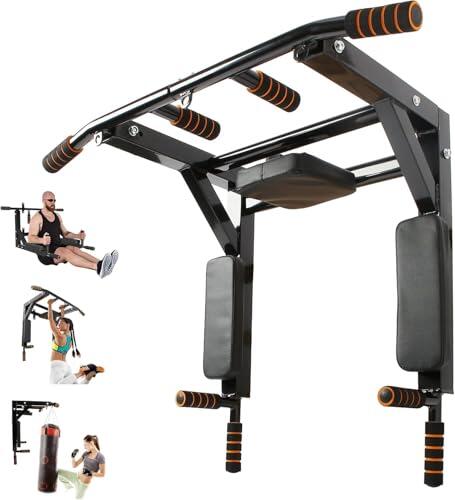 Barra de dominadas para montaje en pared, barra de entrenamiento multifuncional para interior, estación de entrenamiento para gimnasio en casa, con colgador para bolsas pesadas, peso de entrenamiento