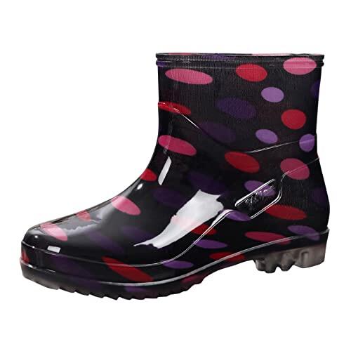 MODSGUE Botas de goma para mujer, multicolor, botas de jardín, botas de lluvia, transpirables, de goma, informales, ligeras, medias altas, botines impermeables, estilo vintage, botas de goma, marrón