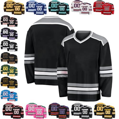 Camiseta Hockey Personalizada Hombre y Mujer, Jersey de Hockey sobre Hielo con Número y Nombre, Tejido Mesh Transpirable, 40 Colores, Personaliza Team Name/Your Name, Tallas S-5XL para Equipos