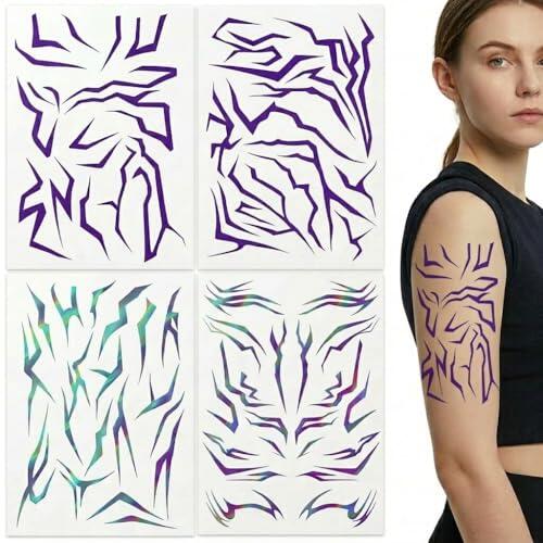 4 hojas De-mon H-unter tatuajes para cosplay y Halloween, pegatinas luminosas de anime, resistentes al agua y respetuosas con la piel, accesorios de disfraz K-pop para festivales y fiestas