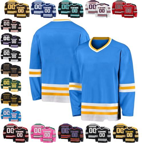 Camiseta Hockey Personalizada Hombre y Mujer, Jersey de Hockey sobre Hielo con Número y Nombre, Tejido Mesh Transpirable, 40 Colores, Personaliza Team Name/Your Name, Tallas S-5XL para Equipos