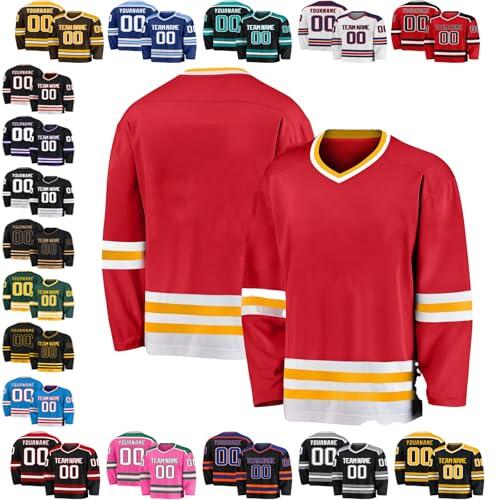 Camiseta Hockey Personalizada Hombre y Mujer, Jersey de Hockey sobre Hielo con Número y Nombre, Tejido Mesh Transpirable, 40 Colores, Personaliza Team Name/Your Name, Tallas S-5XL para Equipos