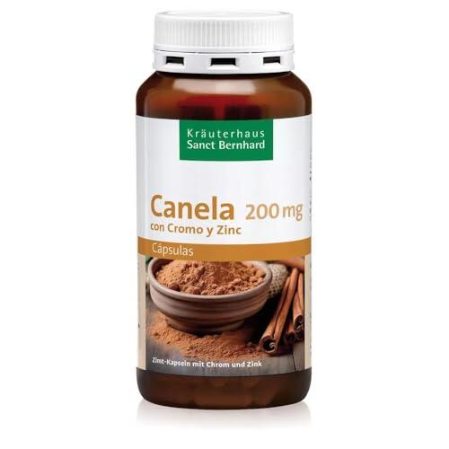 Canela con cromo y zinc | 180 Cápsulas para Niveles normales de glucosa y metabolismo de hidratos de carbono | Solo 2 Cápsulas al día con 200 mg extracto canela (equivalente a 2000 mg)
