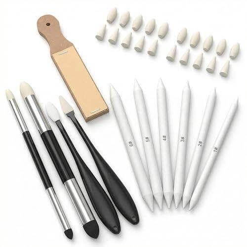 WovaOrx Juego de 31 rotuladores de borrar con papel y esponjas mezcladoras, ideal para artistas para refinar y corregir dibujos a lápiz