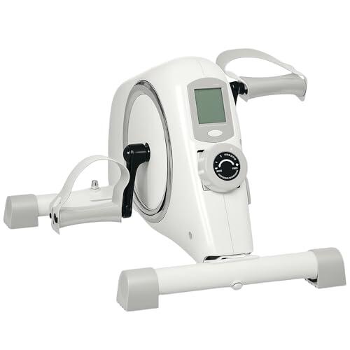 SPORTNOW Pedales Estáticos Mini Bicicleta Estática con Resistencia Magnética de 8 Niveles, Pantalla LCD y Pedales Antideslizantes Pedaleador para Ejercitar Brazos y Piernas en Casa u Oficina Blanco