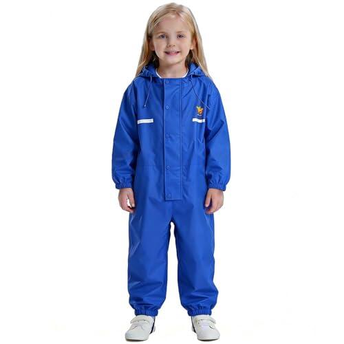 Saxrel Traje de lluvia impermeable todo en uno para niños, con capucha, ligero, con tiras reflectantes, para niños y niñas, 4-14 años, para la escuela, correr, deportes al aire libre y senderismo, 1