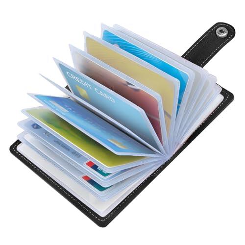 OSDUE Tarjeteros para Tarjetas de Credito Mujer Hombre, 26 Ranuras Titular de La Tarjeta de Crédito PU Cuero RFID Bloqueo Carteras Multifuncionales para Tarjetas, Ideal para ID y Banco (Negro)