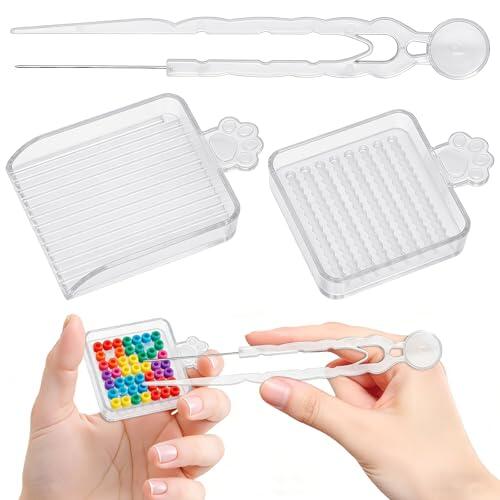 Kit de herramientas de 3 piezas para cuentas fusibles — Accesorios esenciales para arte con cuentas DIY: Pinzas de punta fina, bandeja alineadora y cuchara para cuentas de 2.6 mm; herramienta auxilia