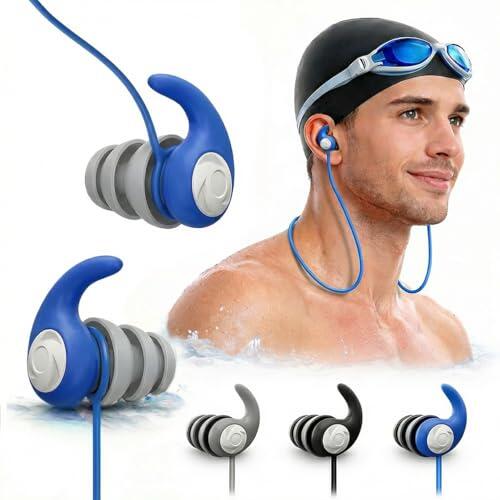 Tapones para los Oídos de Natación para Adultos, 3 Pares de Silicona Impermeable con Cordón Amovible, Reutilizables para Piscina, Ducha y Deportes Acuáticos