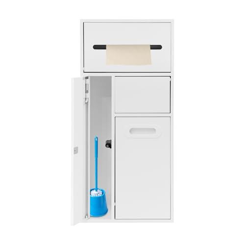 Cuarto de baño de acero inoxidable con ducha integrada para cuarto de baño, cubo de basura con soporte para papel higiénico y almacenamiento de cepillos, ahorra espacio, inoxidable, para el hogar y la