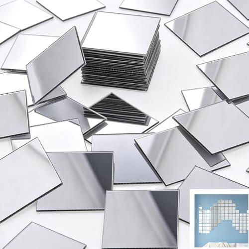 200 miniespejos autoadhesivos de 2,5 x 2,5 cm – Azulejos acrílicos cuadrados pequeños para manualidades, decoración de espejos de mosaico, pegatinas de pared y proyectos de bricolaje, espejos