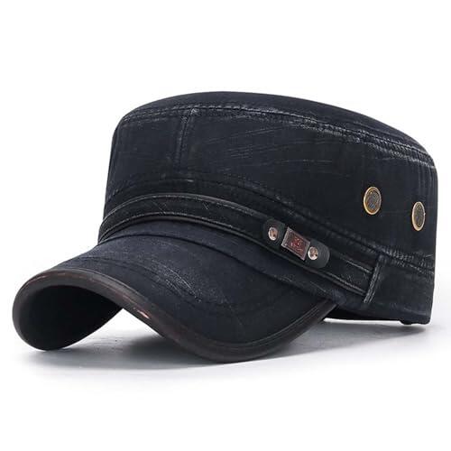 Gorro unisex de cadete de algodón lavado, sombrero del cuerpo, parte superior plana, para hombres y mujeres, gorro de invierno (negro, S)