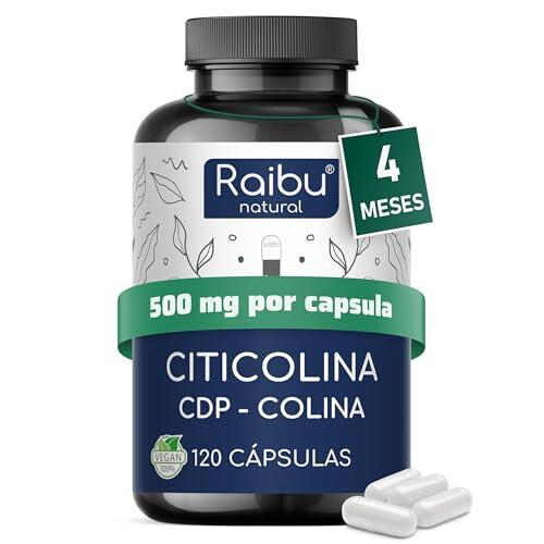CDP-Colina (Citicolina) 500 mg Alta Dosis - 4 meses de suministro, 120 cápsulas - 1 cápsula al día, forma bioactiva - Suplemento de colina sin aditivos, vegano, testado en laboratorio