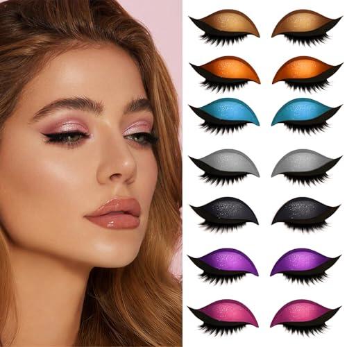 FOSDICK 7 Pares Parche para Sombras de Ojos y Pestañas Postizas, Colores 2 en 1 Pegatinas de Lashes Sombra de Ojos de Maquillaje, para Disfraz Cosplay Teatro Boda Carnaval Concierto Mujeres Y Niñas