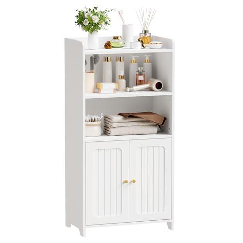 BEWISHOME Armario Baño, Mueble Baño con 2 Puertas y Tabiques Ajustables, Armario Baño para Espacios Pequeños 30 x 50 x 100 cm, Blanco, EYYG18W