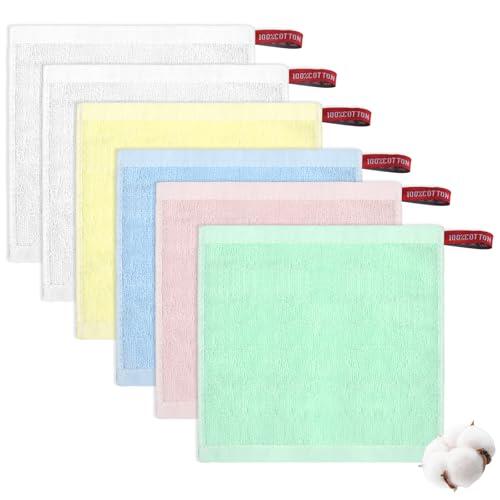 ALIIP Toalla Facial de Algodón, Paquete de 6 Toallas Faciales Pequeñas, 20x20 CM Toallitas Desmaquillantes Reutilizables, Toallas Cara y Mano Suaves para Limpieza Facial, Paño Microfibra Lavable
