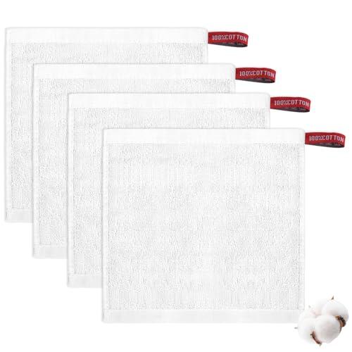 ALIIP Toallas Faciales de Algodón, 20x20 CM Toalla Facial Desmaquillantes Reutilizables, Toallas Faciales Suaves, Toallitas Cara de Microfibra para Maquillaje, Paños de Limpieza Lavable (4 Pcs-Blanco)