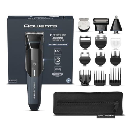 Rowenta X-SERIES 700, Recortadora 14 en 1, Barba, Pelo, Orejas, Nariz y Cuerpo, Autonomía de 270min, Cuchillas afiladas de acero inoxidable con alto carbono, Motor 7500 RMP, Gran precisión, TN9650E0