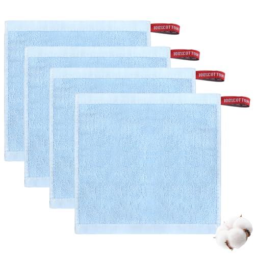 ALIIP Toallas Faciales de Algodón, 20x20 CM Toallas Cara Pequeñas, Toalla Mano Microfibra para Maquillaje, Toallitas Desmaquillantes Reutilizables, Paño de Limpieza Facial Suave Lavable (4 Pcs - Azul)