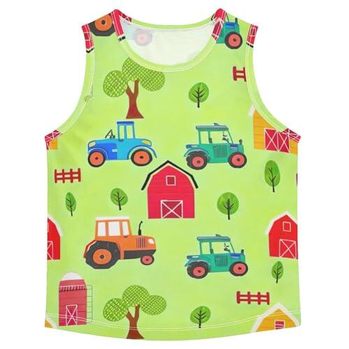 RPLIFE Lindos tractores verdes camiseta sin mangas para niños, camiseta sin mangas de secado rápido para entrenamiento, Lindos tractores verdes, 3T
