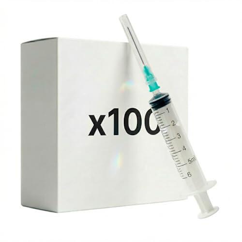 KMINA Jeringuillas 5 ml con Aguja (100 unidades), Lubricación, Resinas y Manualidades, Jeringas Desechables Multiusos