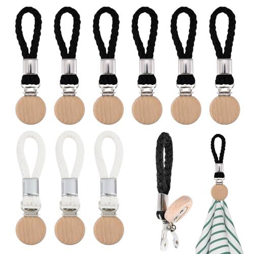 Lwezgi 6 clips colgantes para toallas, clips para colgar toallas, con gancho y lazo para cocina, baño, balcón y armario (negro/blanco)