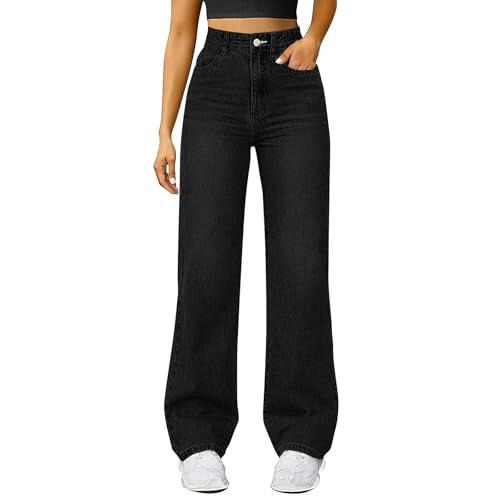 Vaqueros Mujer Largos, Tiro Alto Jeans Push Up Anchos Elasticos Vaquero con Bolsillo Pierna Recta Pantalones Tallas Grandes Pantalón Cómodos y Casuales Algodón Holgados para el Uso Diario