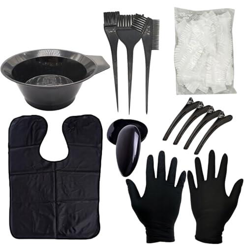 NiceNaiils 9 Pcs Kit Herramientas de Tinte para Coloración Cabello, con Cepillo de Tinte para Cabello, Tazón de Teñir, Pinzas para Cabello, Guante y Oído Cubre, para Salón Bricolaje, Kit de Pelo Tinte