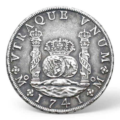 1741 Felipe V 8 Reales Moneda de Plata España, Monedas Antiguas española, Monedas conmemorativas para coleccionistas Raras, colección Moneda Oro Escudo columnarios coleccionables