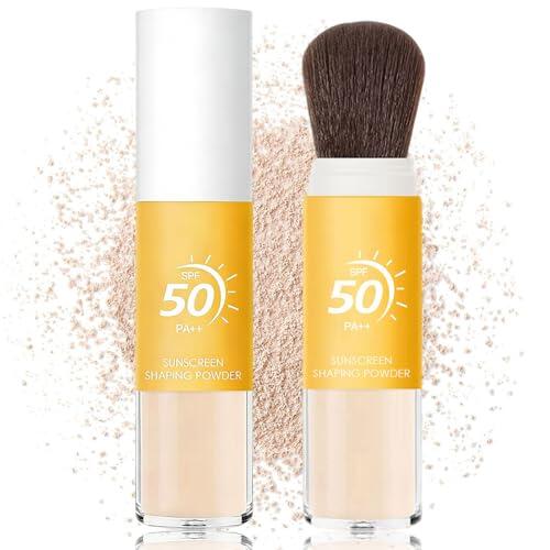 Polvo Fijador Mineral con Protección Solar, FPS 50 PA++ Polvo Solar para Rostro y cuero Cabelludo con Brocha, Translúcido, Control de Grasa, Acabado Mate Natural, Duradero, Ligero, Transpirable
