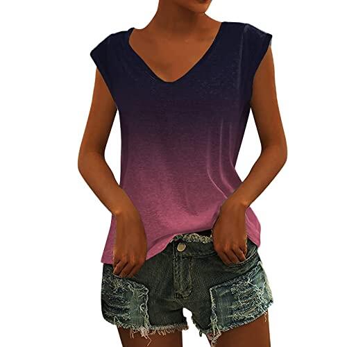 Camiseta de verano para mujer, blusa holgada, ajustada, manga corta, camiseta deportiva, cuello de pico, camiseta, #033, XL