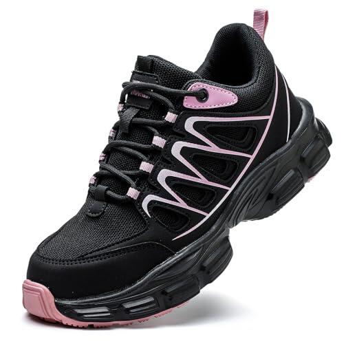 ZSDZSZ Zapatos de Seguridad para Mujer Ligeros Zapatillas Trabajo con Punta de Acero Transpirables Calzado de Seguridad Antideslizantes Comodo Zapatos de Trabajo, Negro, 39 EU