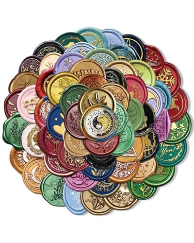TOZBLEU 64 piezas sello de cera autoadhesivo multicolor vintage, sello lacre personalizado para invitaciones de boda, cumpleaños y eventos, pegatinas adhesivas decorativas.