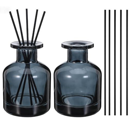 2 Piezas 150ml Ambientador Varillas, Botellas de Vidrio Difusor, Botellas Difusoras, con 10 Varillas, para Aromatización de Ambientes y Aromaterapia, para Hogar, Oficina, Repuesto DIY（Azul）