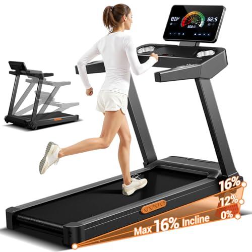 UMAY Cinta de Correr Plegable con Inclinación 16%, 14 KM/H Cinta de Andar con Frecuencia Cardíaca, 3.5HP Caminadora Electrica para Casa con Pantalla LED, Capacidad de 180kg, Emparejado con Ruedas