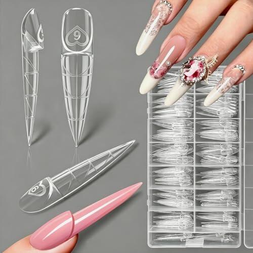 Kiiwah 150 Piezas Moldes Uñas para 3D Manicure Francés, Nail Dual Forms Tips para Gel Acrilicas Acrygel Polygel Extensión de Uñas, para Profesional Salón, Principiante (Almendra)