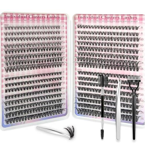 LUFFLOK Kit Pestañas 640pcs Pestañas Postizas Naturales, 30D+40D+50D+60D Pestañas Pelo a Pelo con pinzas, Cluster Lashes Kit Russian Curl D, DIY Extensiones de Pestañas para Principiantes (Kit 30-60D)