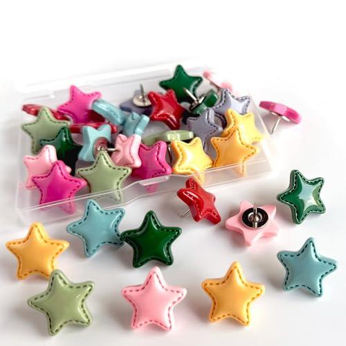 Dermalyx 30 Clavijas En Forma De Estrella, Chinchetas para Tablero De Corcho, Alfileres Decorativos con Cabeza, Agujas Coloridas para Tableros, Accesorios para Decorar Pa