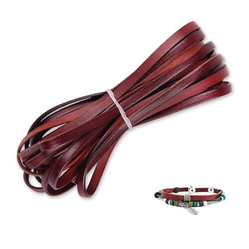 SZMK Tira de Cuero Plano 5 MM X 5 M,Cuerda de Cuero para Manualidades,Tiras de Cuero para Pulseras,Cordones de Piel para Collares,Correa de Piel para Bolso para Correa, Bricolaje - Color Vintage