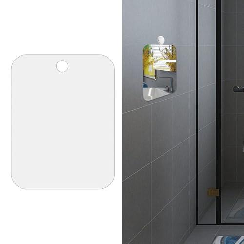 Lecreatekit Espejo de ducha acrílico sin niebla para afeitarse, 13 x 17 cm, espejo de maquillaje portátil con reflejo claro, parte delantera transparente plateada y parte trasera blanca