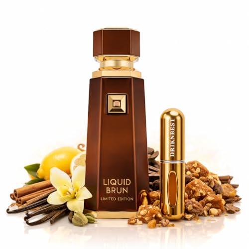 LIQUID BRUN Perfume Unisex 100ml – Fragancia Dulce Amaderada con Vainilla, Canela y Praliné – Aroma Intenso y Duradero + Atomizador Drikanbest de Regalo
