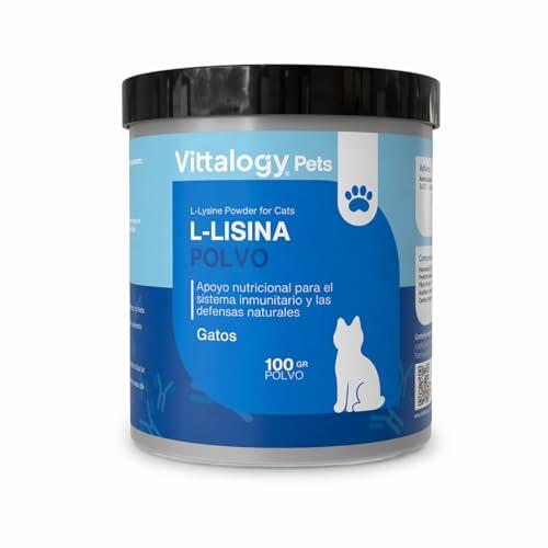 L Lisina Gatos Polvo Vittalogy | Aminoácido Esencial para Soporte Inmunitario Y Síntesis Proteica | Sin Azúcares Añadidos | Fácil De Mezclar En Comida Húmeda | Uso Diario