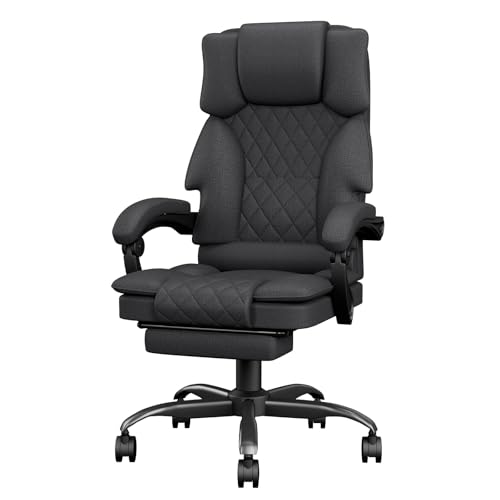 Silla de Oficina Ergonómica con Reposapiés de Tela, Silla Escritorio de Altura Regulable Silla de Escritorio, Silla Oficina para Oficina en Casa con Respaldo Ajustable, Silla Gaming, Gris Oscuro